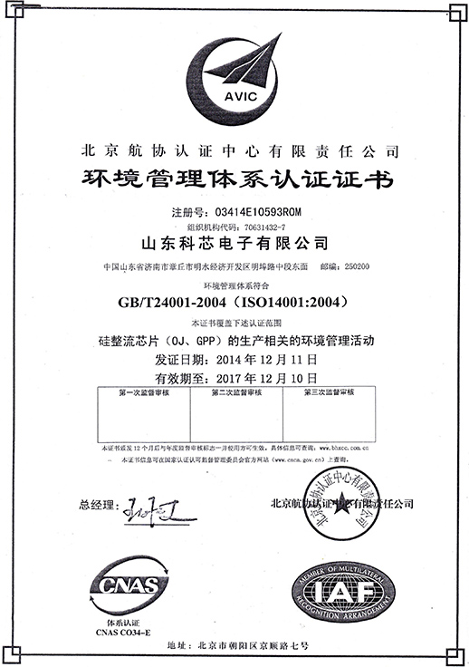 ISO14001中文證書