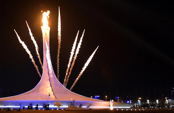 The Sochi Olympics torch flame of light emitting diode instead of walking space